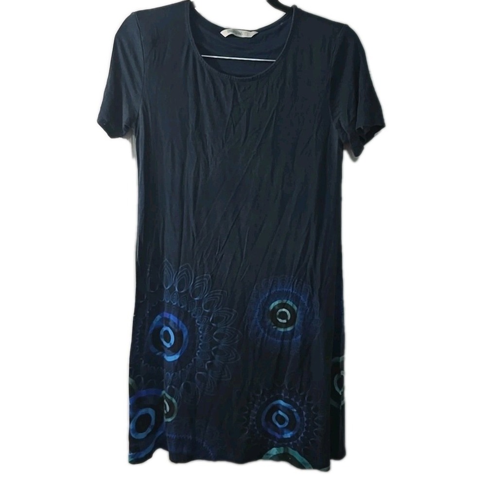 Y2k‎ Desigual Mandala Skater Short Sleeve Navy Blue Dress Women's Size Large